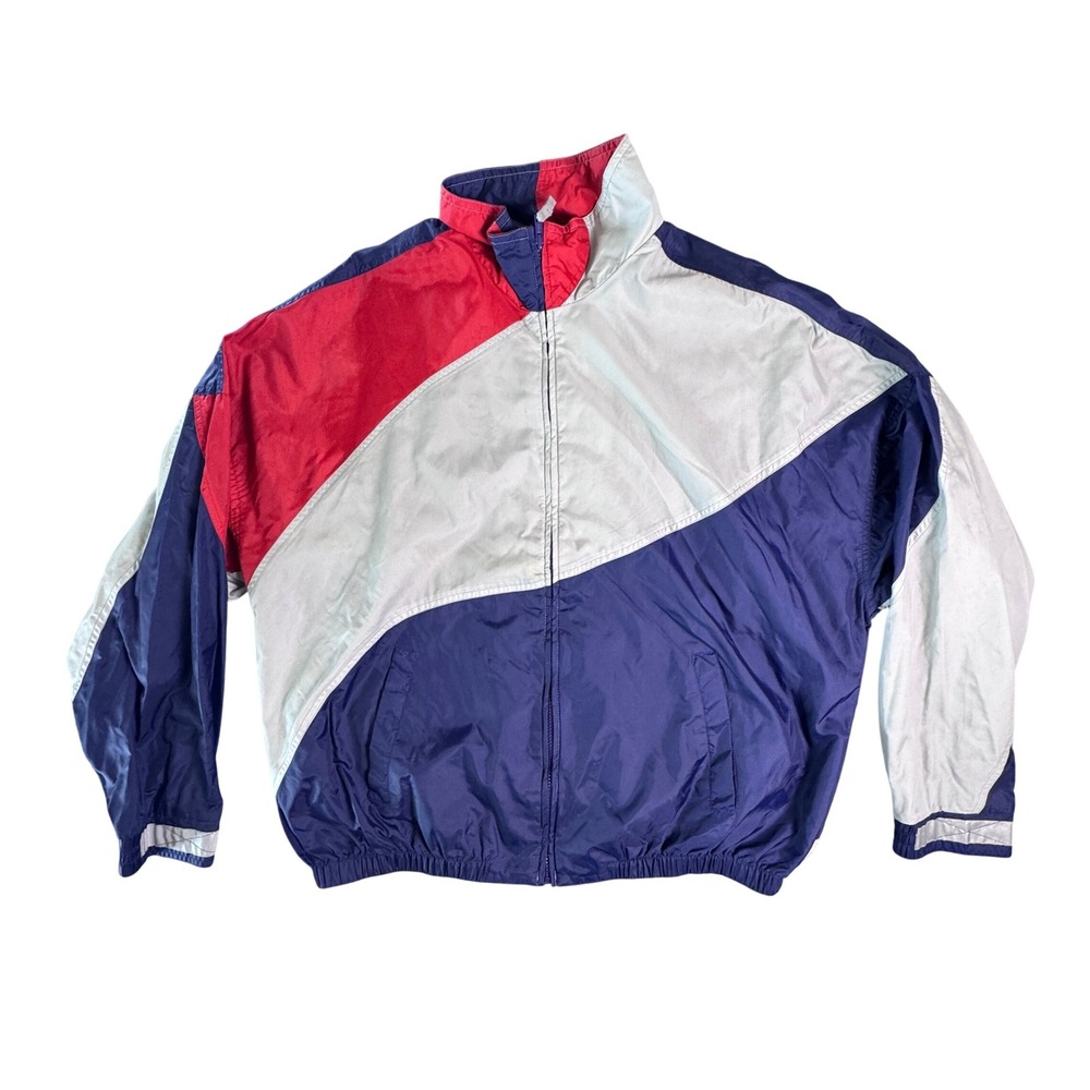 Vintage 90s Safety Jac Windbreaker Jacket Large Colorblock Navy Red Silver Retro